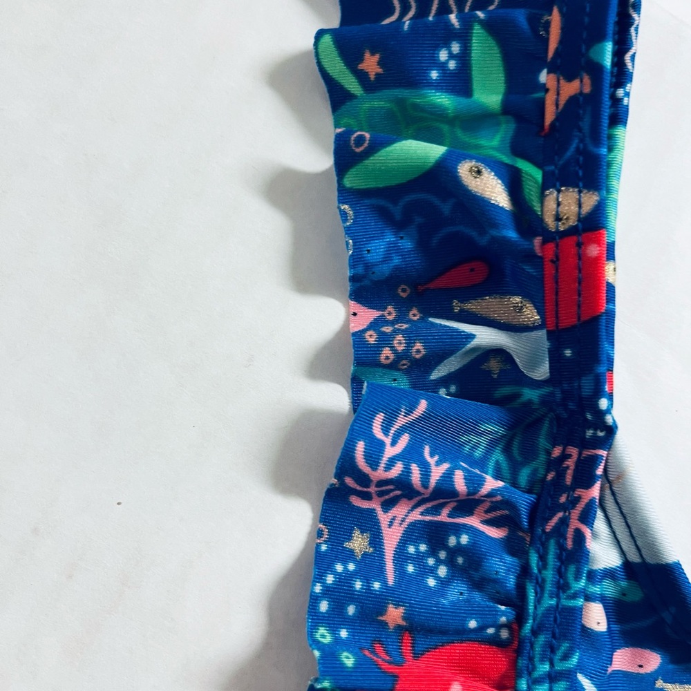 Cat & Jack Girls Blue Bikini with Ocean Print and Ruffles.        SIZE L (10-12) - Picture 12 of 12